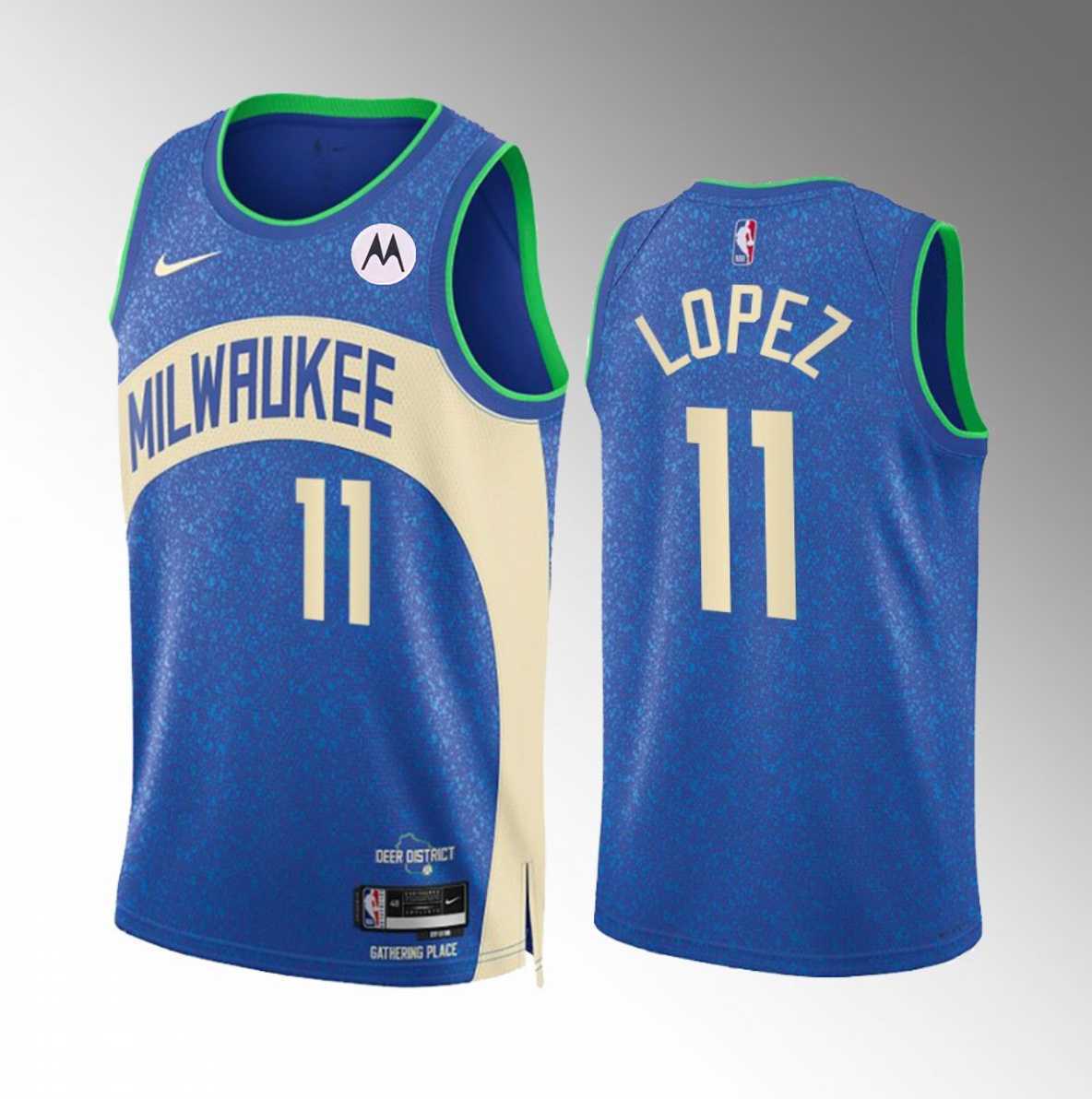 Mens Milwaukee Bucks #11 Brook Lopez Blue 2023-24 City Edition Stitched Basketball Jersey Dzhi->milwaukee bucks->NBA Jersey